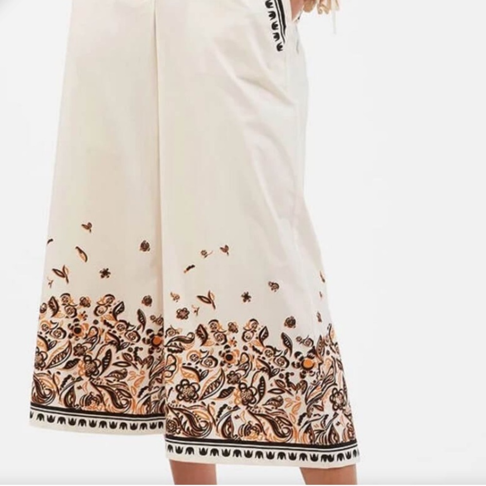 La Double J Coulotte Palazzo Floral Print Cream and Brown Wide Leg Pants - Picture 2 of 9